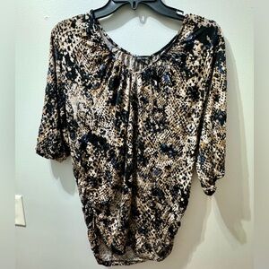 Daisy Fuentes Women's Blouse, Size Large, Animal Print- tan and navy